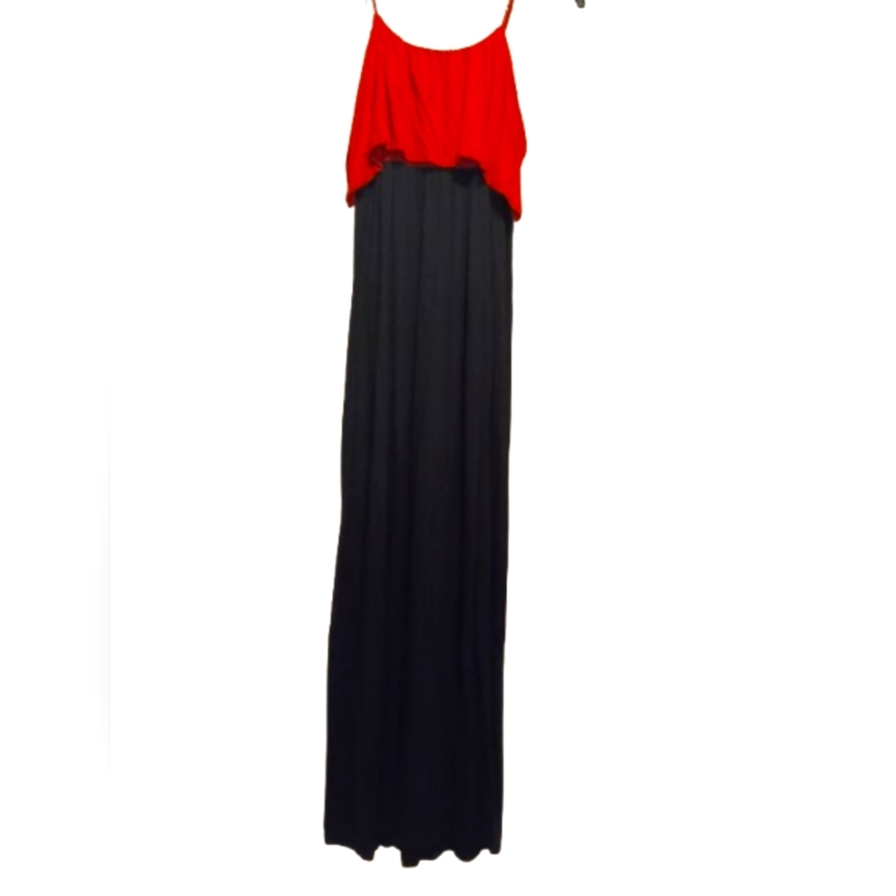 Coveted Clothing Red & Black Maxi Dress Adjustable Spaghetti Straps Size Large - Picture 3 of 10